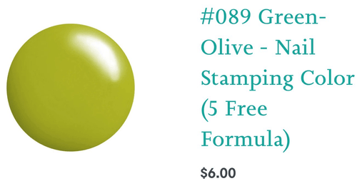 089 Green Olive vernis à stamping - Ongles Elaine Lemay