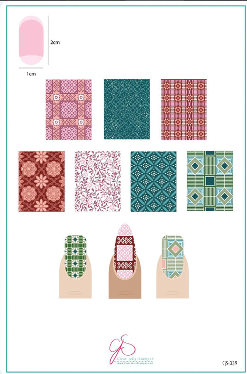 CJS-339 Full nail FAB - Floral Baroque Geo - Ongles Elaine Lemay