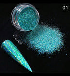 Poudre holo turquoise - Ongles Elaine Lemay