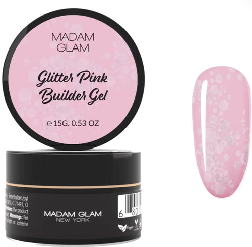 Builder gel Glitter Pink en pot 15g - Ongles Elaine Lemay