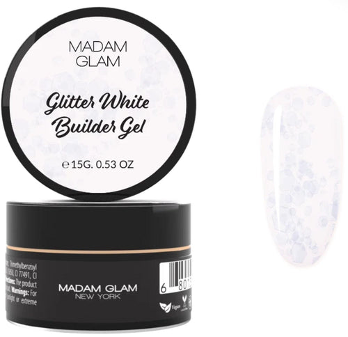 Builder gel Glitter White en pot 15g - Ongles Elaine Lemay
