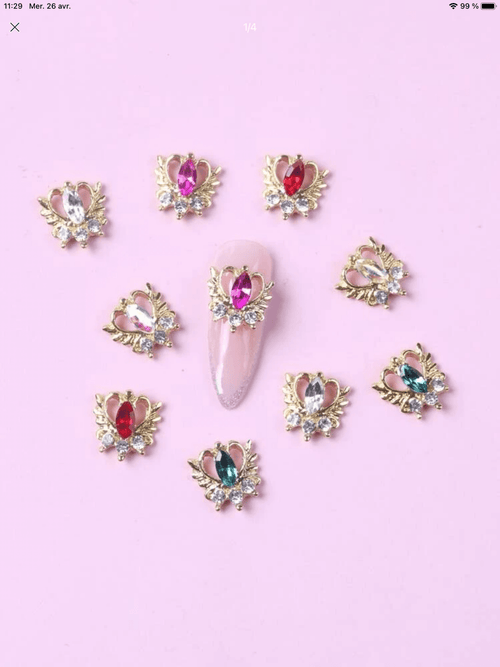Bijoux cœurs strass multicolore (paquet de 10) - Ongles Elaine Lemay