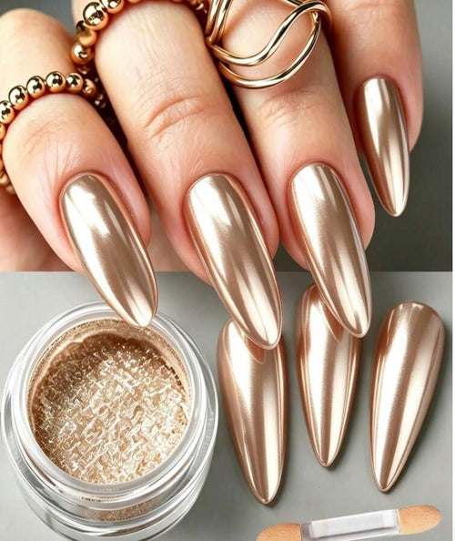 Chrome champagne - Ongles Elaine Lemay