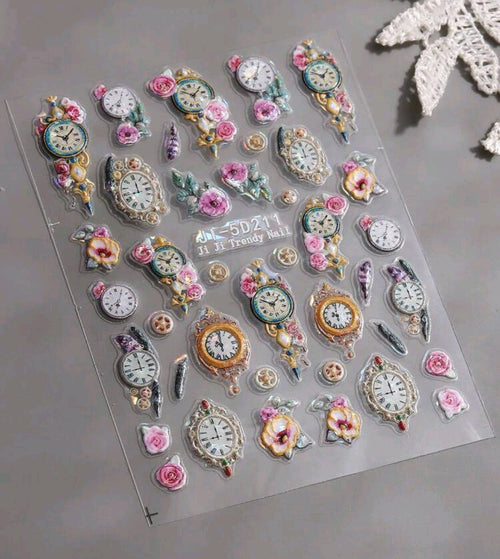 Collant 3D horloges et Fleurs - Ongles Elaine Lemay