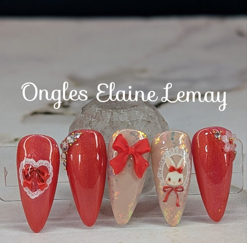 Collant Lapin 3D rouge - Ongles Elaine Lemay