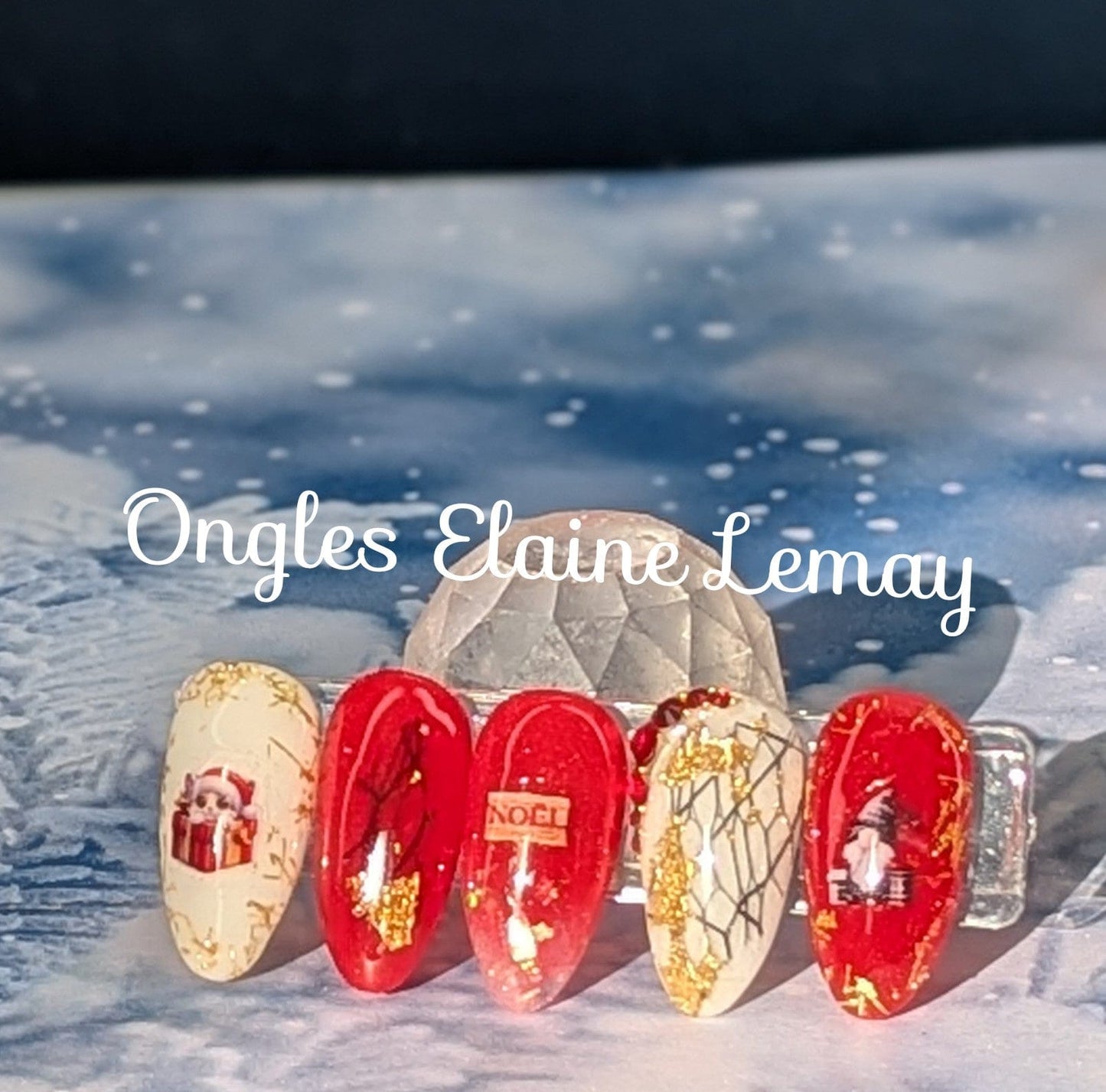 Filet de mailles et papier d'or-argent - Ongles Elaine Lemay