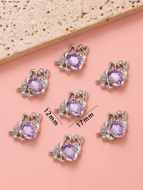 Bijoux argent et lilas (paquet de 10) - Ongles Elaine Lemay