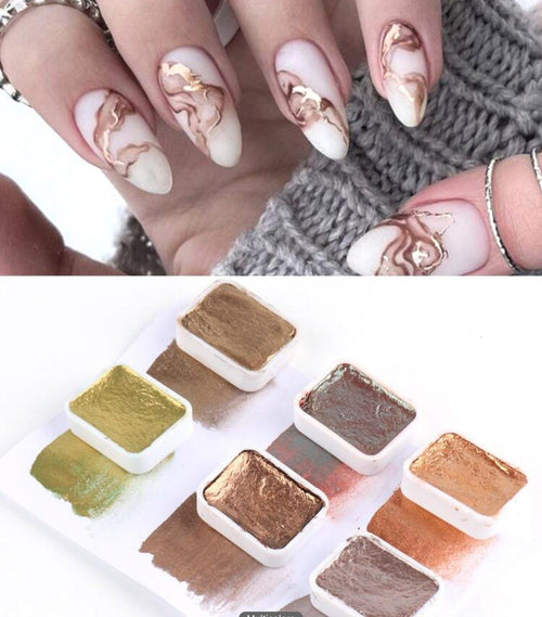 Aquarelle métallique 6 couleurs - Ongles Elaine Lemay