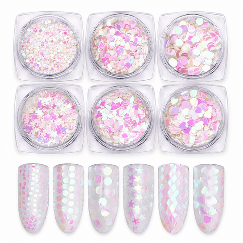 Kit 6 motifs formes géométriques holo Rose - Ongles Elaine Lemay