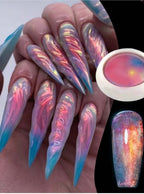 Poudre chrome reflet sirène rouge - Ongles Elaine Lemay