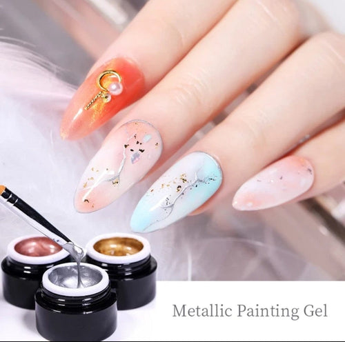 Gel paint métalliques-stamping - Ongles Elaine Lemay