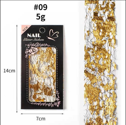 Filet de mailles et papier d'or-argent - Ongles Elaine Lemay