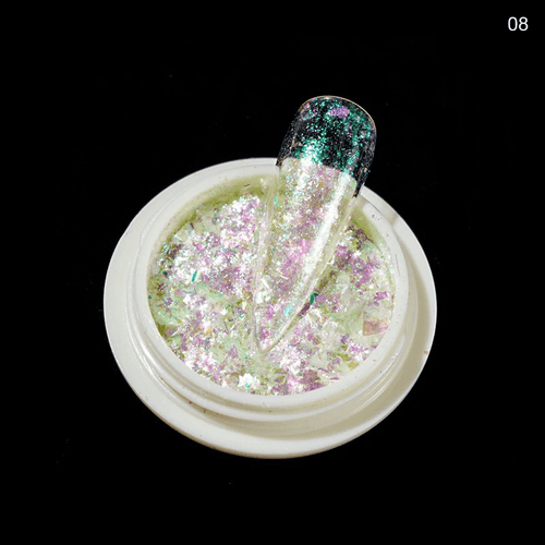 Flakes mermaid opalites - Ongles Elaine Lemay