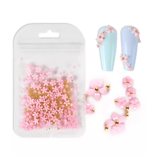 Petites Fleurs 3D Rose/Or - Ongles Elaine Lemay