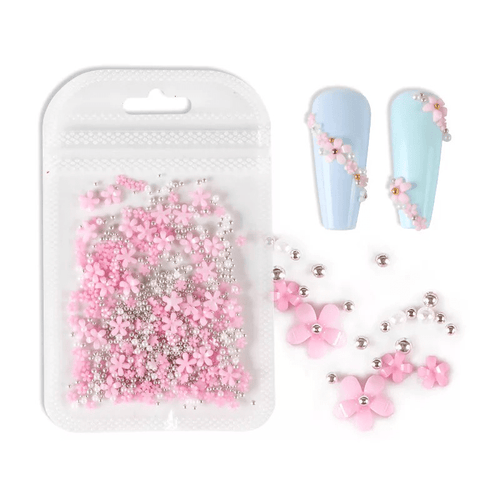 Petites Fleurs 3D Rose/Argent - Ongles Elaine Lemay