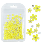 Petites Fleurs 3D Jaune/Argent - Ongles Elaine Lemay