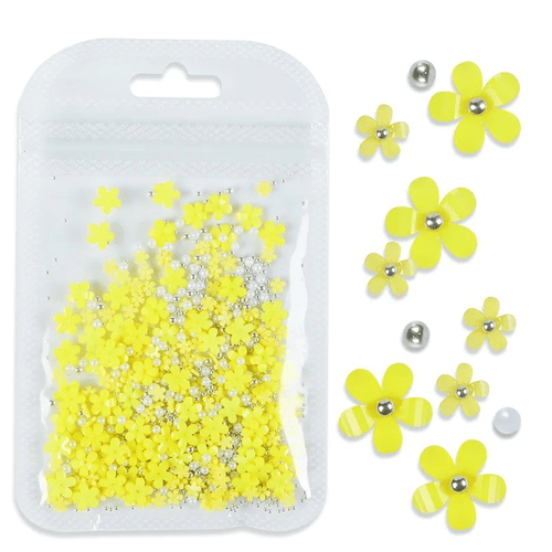 Petites Fleurs 3D Jaune/Argent - Ongles Elaine Lemay