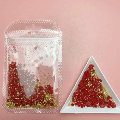 Petites Fleurs 3D Rouge/Or - Ongles Elaine Lemay