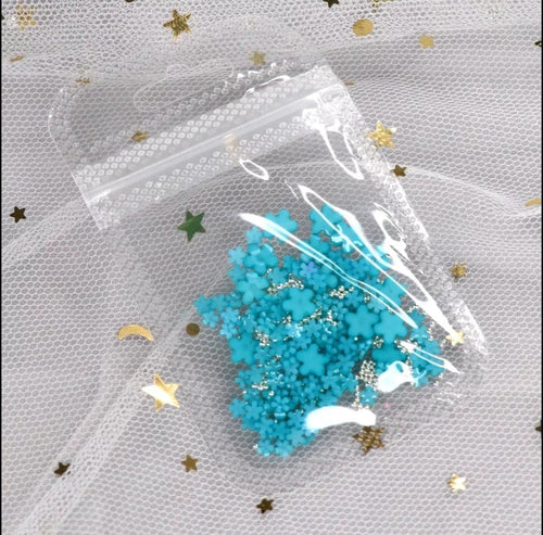 Petites Fleurs 3D Aqua/Argent - Ongles Elaine Lemay