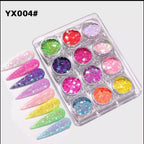 Paillettes kit 12 couleurs - Ongles Elaine Lemay