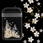 Petites Fleurs 3D Blanc/Or - Ongles Elaine Lemay