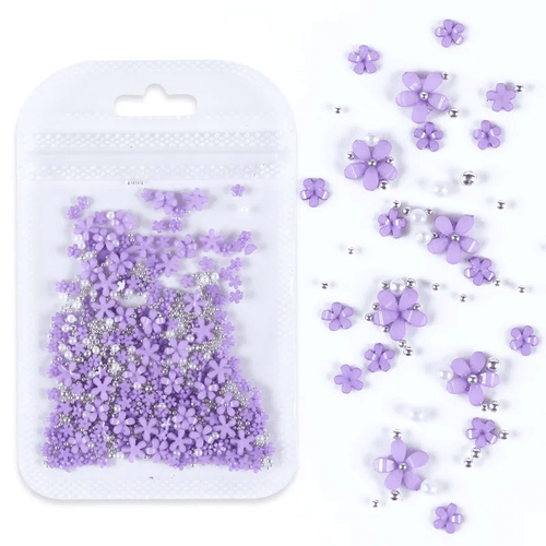 Petites Fleurs 3D Mauve/Argent - Ongles Elaine Lemay
