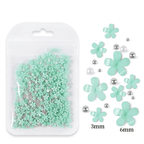Petites Fleurs 3D vert pâle / argent - Ongles Elaine Lemay