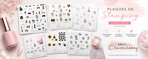 Plaques de stamping moyen format 8 x 8 cm - Ongles Elaine Lemay