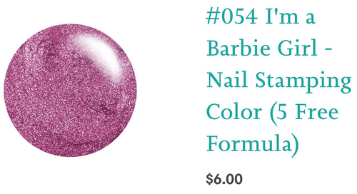 054 I’m a Barbie Girl vernis à stamping - Ongles Elaine Lemay