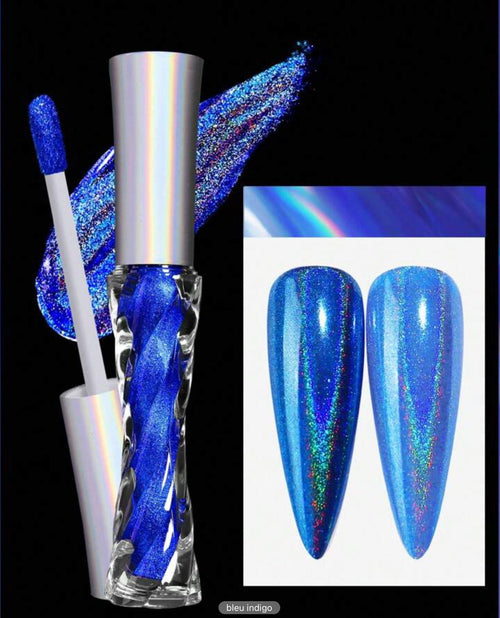 Poudre chromée Bleu Indigo - Ongles Elaine Lemay 