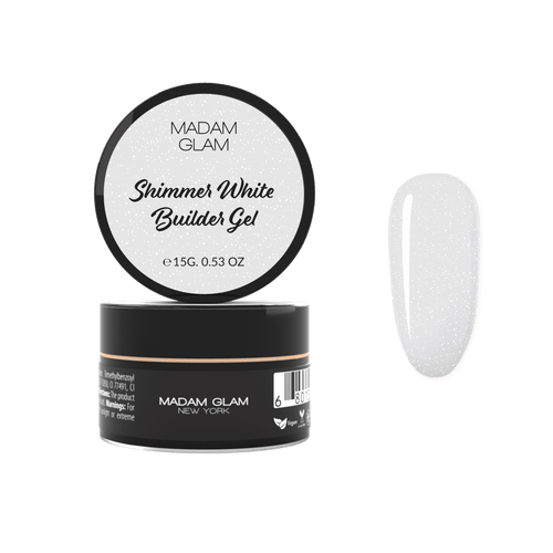 Builder gel Shimmer White en pot 15g - Ongles Elaine Lemay 