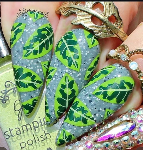 CJS-358 Tropical Leaves - Ongles Elaine Lemay 