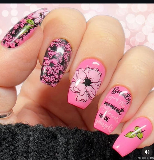 CJS-337 Watercolor Floral Cascade - Ongles Elaine Lemay 