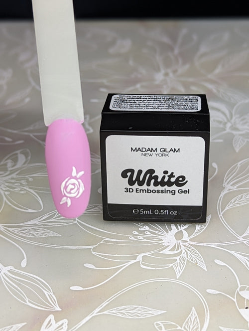 Gel 3D embossé blanc - Ongles Elaine Lemay 