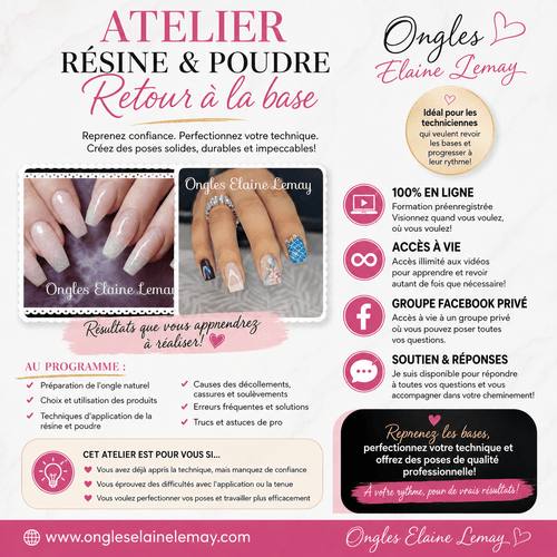 Atelier résine et poudre retour à la base - Ongles Elaine Lemay