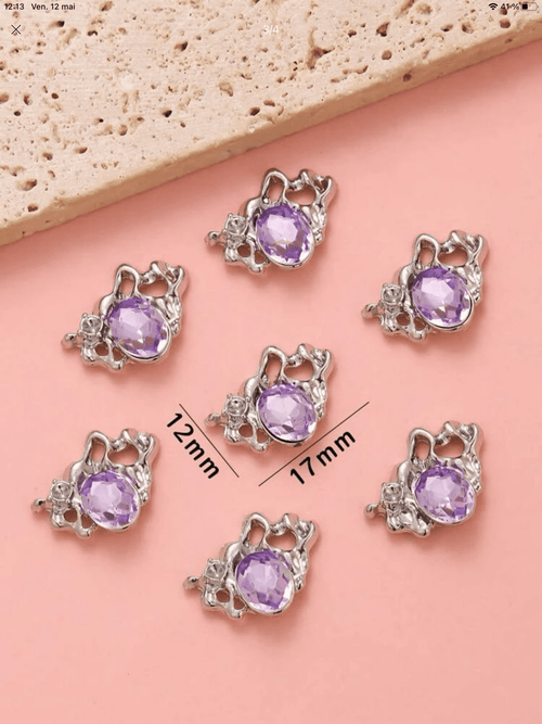Bijoux argent et lilas (paquet de 10) - Ongles Elaine Lemay