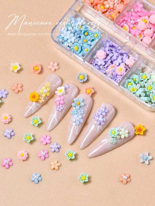 Boitier fleurs 3D pastel - Ongles Elaine Lemay
