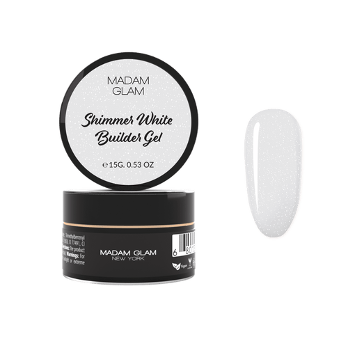 Builder gel Shimmer White en pot 15g - Ongles Elaine Lemay