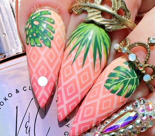 CJS-358 Tropical Leaves - Ongles Elaine Lemay