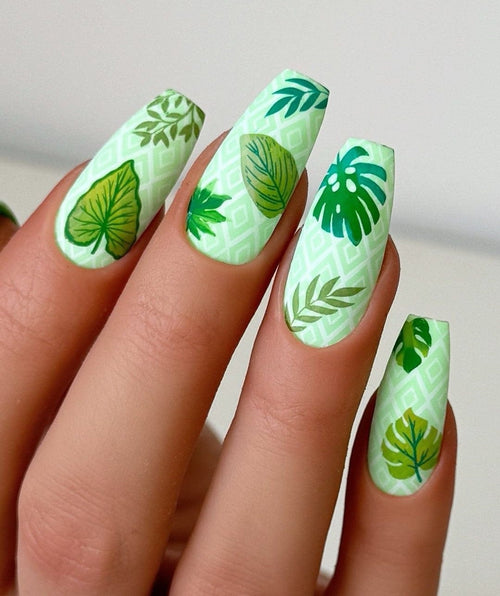 CJS-358 Tropical Leaves - Ongles Elaine Lemay