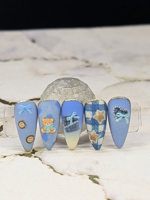 Collant denim jeans oursons 3D - Ongles Elaine Lemay