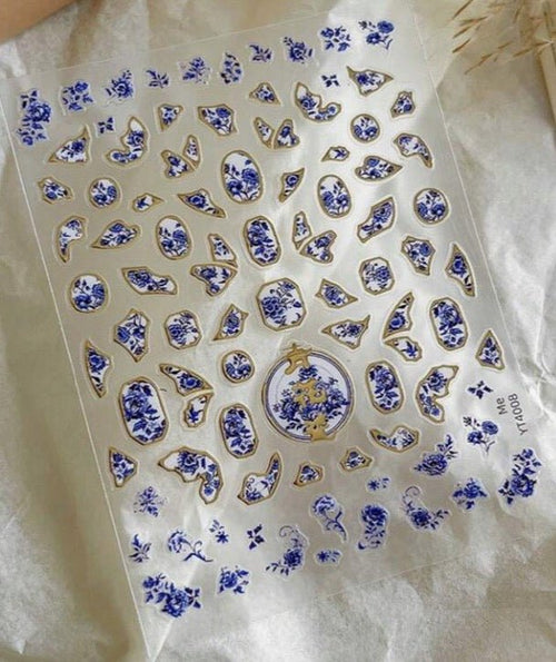 Collant Porcelaine blanc et bleu 3D - Ongles Elaine Lemay