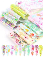 Foil fleurs multicolores - Ongles Elaine Lemay