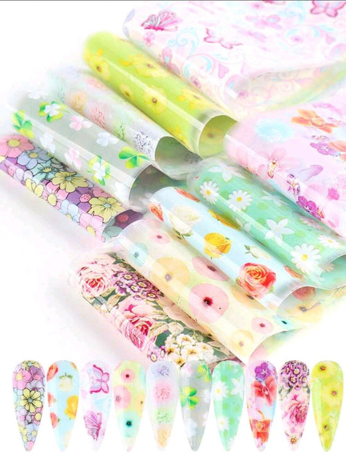 Foil fleurs multicolores - Ongles Elaine Lemay