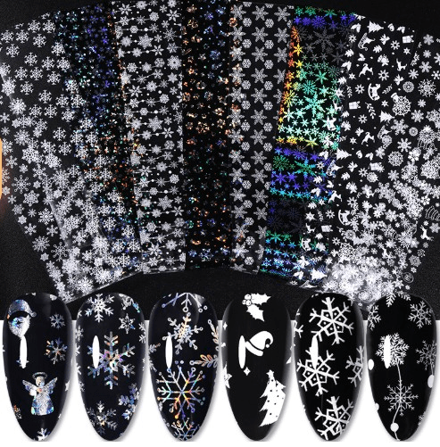 Foil Noël-hiver holo & blanc - Ongles Elaine Lemay