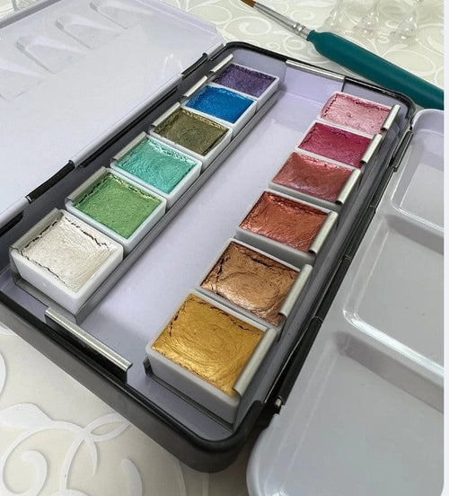 Watercolor couleurs métalliques CJS - Ongles Elaine Lemay 