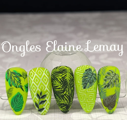 CJS-358 Tropical Leaves - Ongles Elaine Lemay 