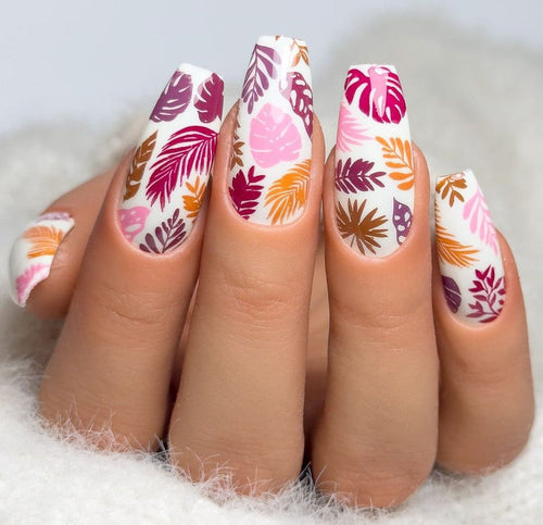 CJS-358 Tropical Leaves - Ongles Elaine Lemay 
