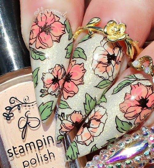 CJS-337 Watercolor Floral Cascade - Ongles Elaine Lemay 