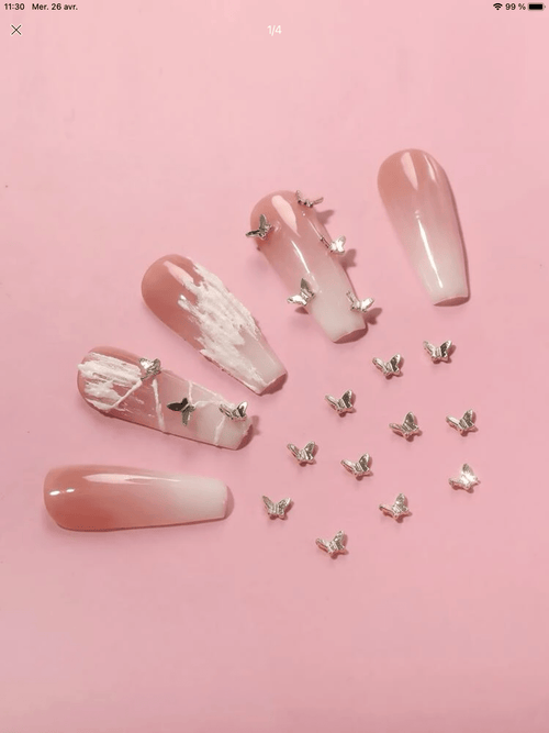Mini Papillons or ou argent (paquet de 10) - Ongles Elaine Lemay 